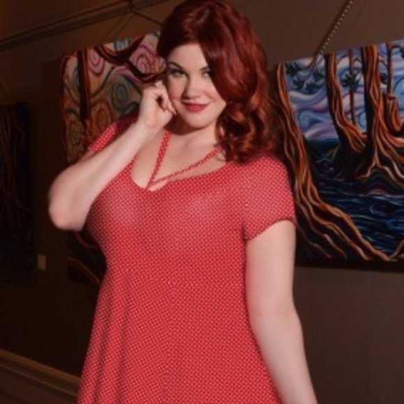 Cherry Velvet Red dress with tiny polka dots Plus - Picture 2 of 11